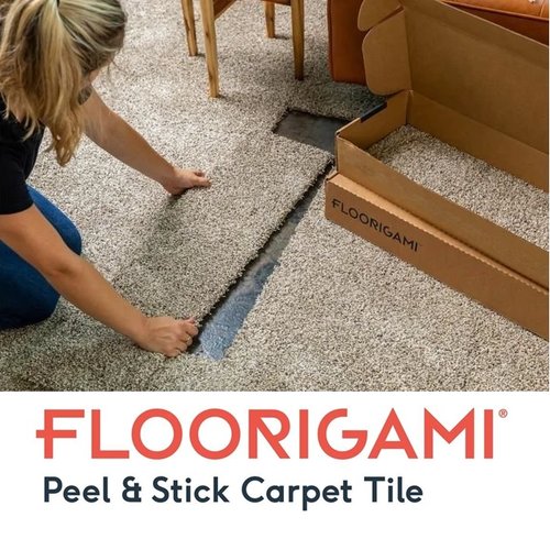 Person installing Floorigami carpet tiles from Flooring Now in Manassas, VA