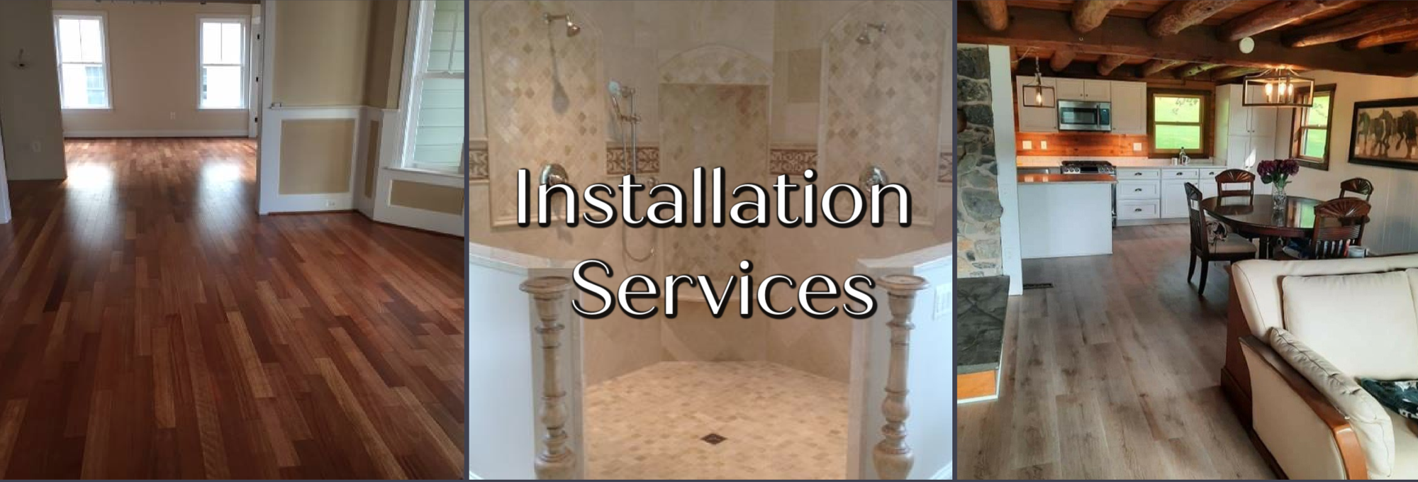 A living room, bathroom and a kitchen with flooring and tile installations from Flooring Now in Manassas, VA
